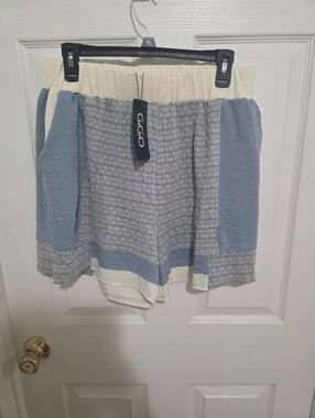 GIGIO Colorblock Elastic Waist Shorts - Blue, Gray & Cream Size Lg